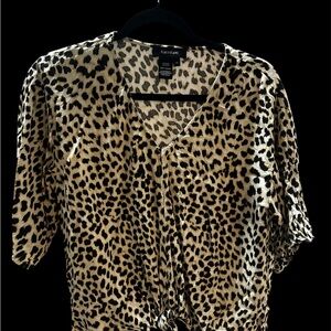 Kensie Black and Tan Leopard Print Blouse